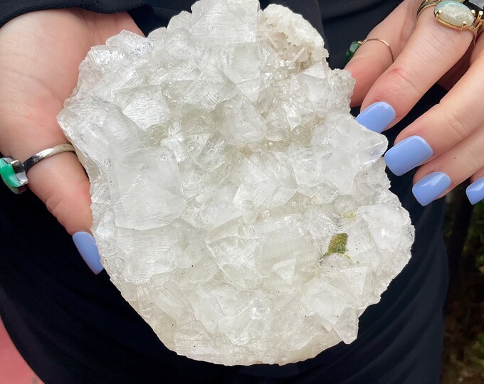Clear Apophyllite Crystal Cluster ~ Large 1 Lb. 14 oz. ~ 5" Long Stunning Sparkling Zeolite Specimen ~ Loaded w/ Cubic White Crystals