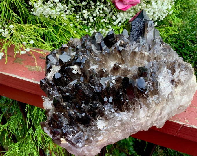 Smokey Quartz Crystal Cluster ~ Large 10 Lb. 8 oz. ~ 9" Long ~ Big Sparkling Clear Points ~ Reiki Altar Display ~ Fast & Free Shipping