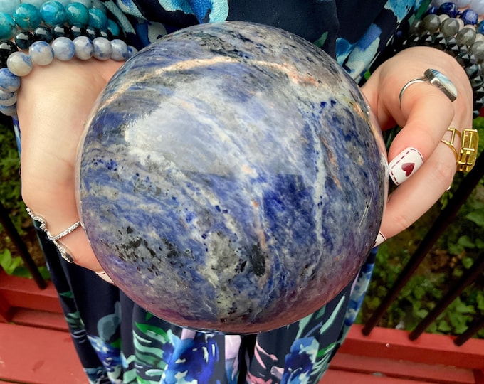 Sodalite Crystal Ball ~ Large 6 Lb. 8 oz. ~ 5" Wide ~ Royal Blue & Gray Colors ~ Third Eye Chakra Reiki Altar, Feng Shui, Meditation Display
