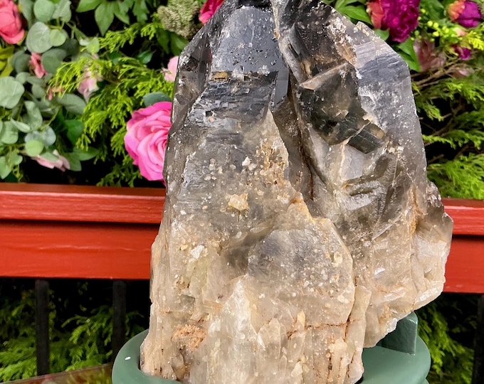 Black Morion Quartz Display Crystal 8 Lb. 13 oz.  Single-Terminated Point Cluster ~ 8" Tall ~Natural Black Color ~ Custom Hand Carved Stand