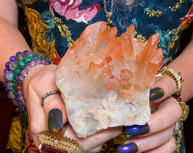 Red Quartz Crystal Cluster ~ Large 11 oz. ~ 3" Long ~ Perfect Points ~ Mined in Morocco