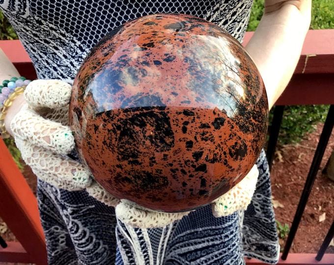 Mahogany Obsidian Crystal Ball ~ Large 8 Lb. 7 oz. ~ 5" Wide ~ Polished Sphere ~ Reiki, Altar Meditation Display ~ Fast & Free Shipping