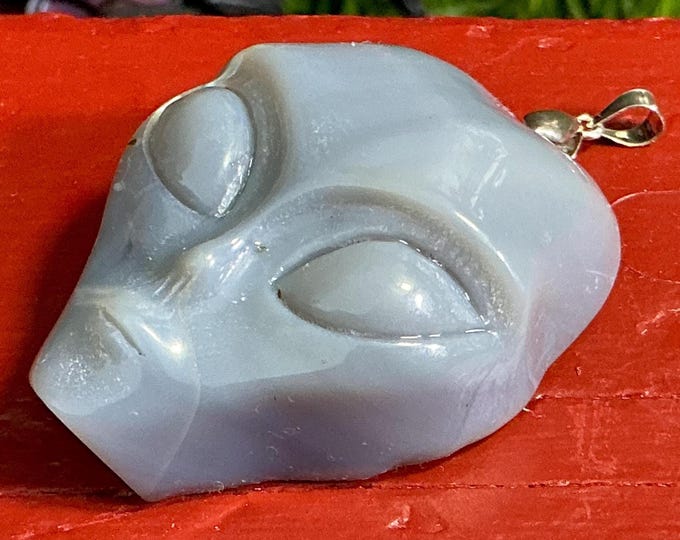 CLEARANCE! ~ Chalcedony Alien Crystal Mini Skull Pendant ~ 2 oz. ~ 2" Long ~ Sparkling White & Blue Gemstone ~ Hand-Carved Sculpture
