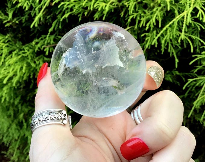 Ultra Clear Quartz Crystal Ball ~ 6.5 oz. ~ 2" Wide ~ Stunning Rainbow Inclusions ~ Fast & Free Shipping, U.S.A. + Global Shipping ~