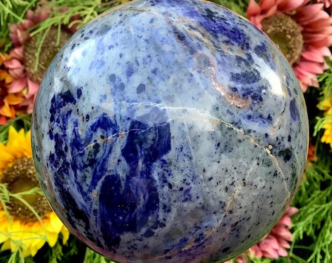 Sodalite Crystal Ball ~ Large 4 lb. 8 oz. ~ 4" Polished Sphere ~ Royal Blue Swirling Colors ~ Reiki, Altar Display ~ Fast & Free Shipping
