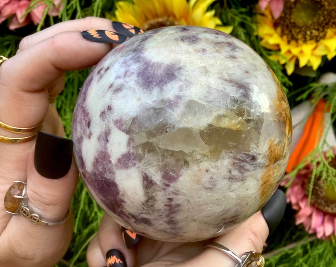 Lepidolite Crystal Ball ~ 2 Lb. ~ 3 1/2" Wide Sphere ~ Sparkling Purple Colors ~ Golden Healer Inclusions ~ Fast & Free Shipping from U.S.A.