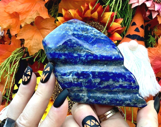 Lapis Lazuli Freeform Crystal ~ Large 14 oz. ~ 4" Long ~ Sparkling indigo Blue Color ~ Third Eye Chakra Altar, Decor ~ Fast & Free Shipping