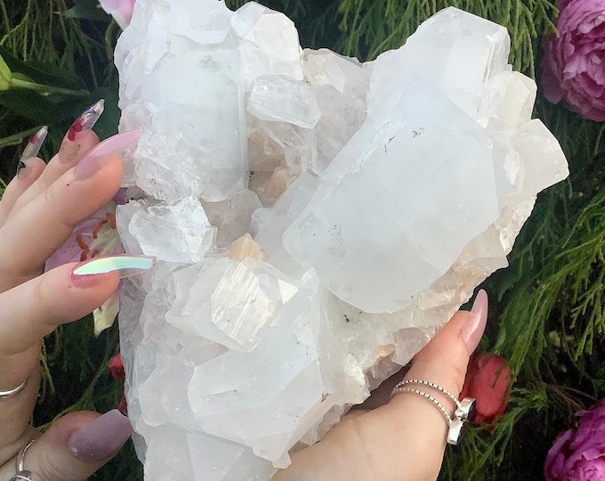 Apophyllite Crystal Cluster ~ Large 3 Lb. 13 oz. ~ 7" Long ~ Stunning Sparkling Zeolite ~ Loaded with Peach Stilbite ~ Ultra Rare Display