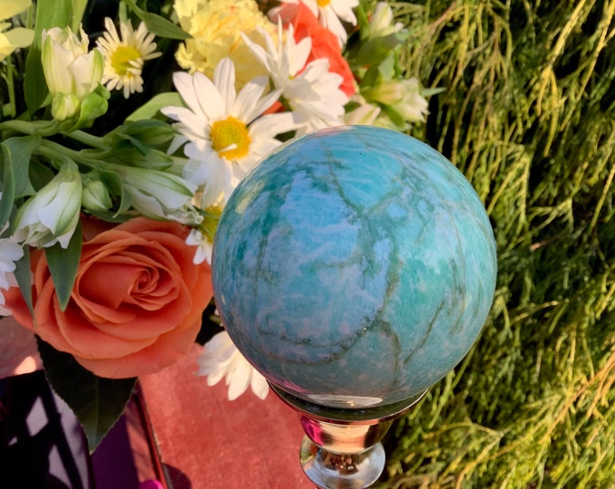 Amazonite Crystal Ball ~ 1 Lb. 2 oz. ~ 2 1/2 " Wide ~ Natural Polished Sphere ~ Beautiful Mineral Specimen ~Display ~ Free Shipping