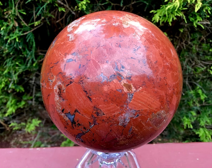 Red Jasper Crystal Ball ~ Large 3 lb. 10 oz. ~ 4" Wide Sphere ~ Altar, Reiki Display ~ Root Chakra Stone ~ Fast & Free Shipping