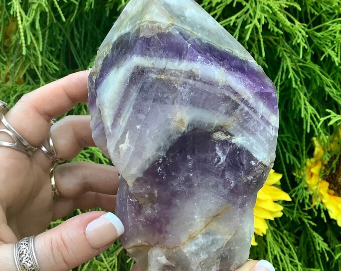 Purple Chevron Amethyst Crystal Point ~ 1 Lb. 15 oz. ~ 6" Long ~ Raw Mineral Specimen ~ Feng Shui, Reiki, Altar ~ Fast Shipping,