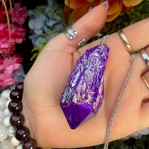 Purple Aura Quartz Crystal Pendant Necklace ~ Large 2 1/2&quot; Long ~ One-of-a-Kind ~ Sparkling Rainbow Elestial Quartz ~ Fast & Free Shipping ~