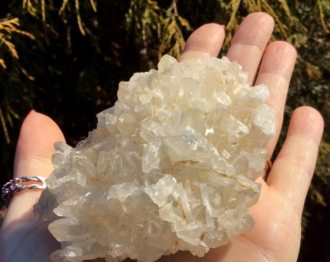 Clear Quartz Crystal Cluster ~ 8 oz. ~ 3 1/2" long ~ Sparkling Calcite Formations Intermixed ~ Dazzling Display Specimen ~ Free Shipping