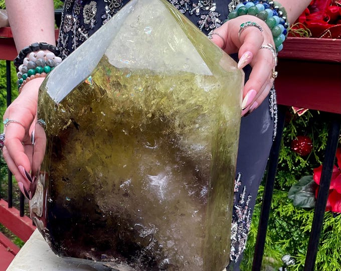 Smokey Citrine Crystal Generator ~ Large 24 lb ~ 12" Tall ~ Colorful Sparkling Rainbow Inclusions ~ Metaphysical Decor, Fast & Free Shipping