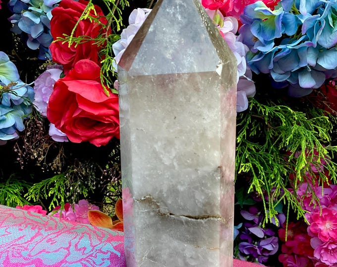 Citrine Crystal Generator ~ Large 4 lb. ~ 9" Tall Tower ~ White Ghost Cloud Inclusions ~ Rainbows & Smokey Inclusions