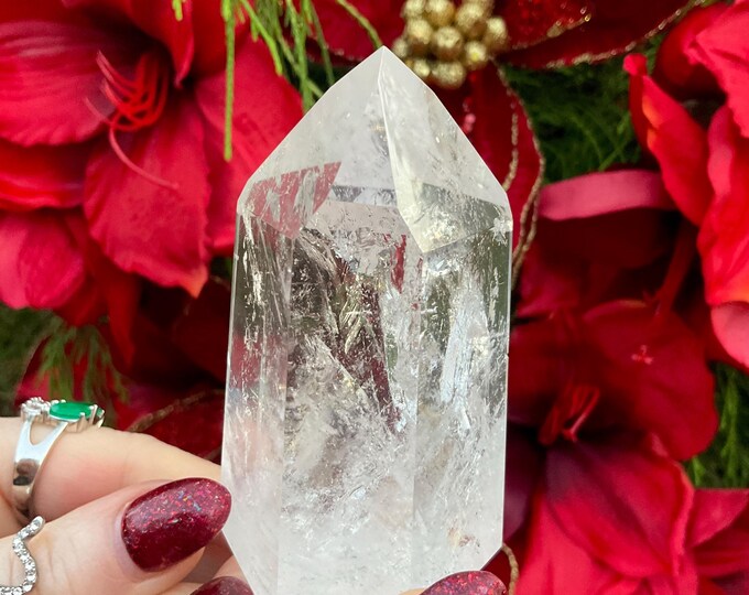 Clear Quartz Crystal Generator ~ 8 oz. ~ 3 1/2" Tall Tower ~  Gem Cut Polished Point ~ Colorful Rainbow Colors ~ Fast & Free Shipping