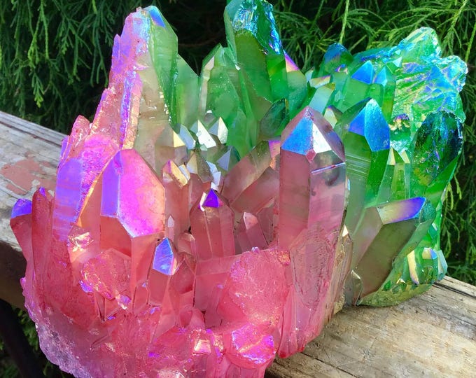 CLEARANCE! ~ Pink & Green Aura Quartz Crystal Cluster ~ Large 8 Lb. 14 oz. ~ 8" Long ~ Electric Rainbow Iridescent Sparkling Points