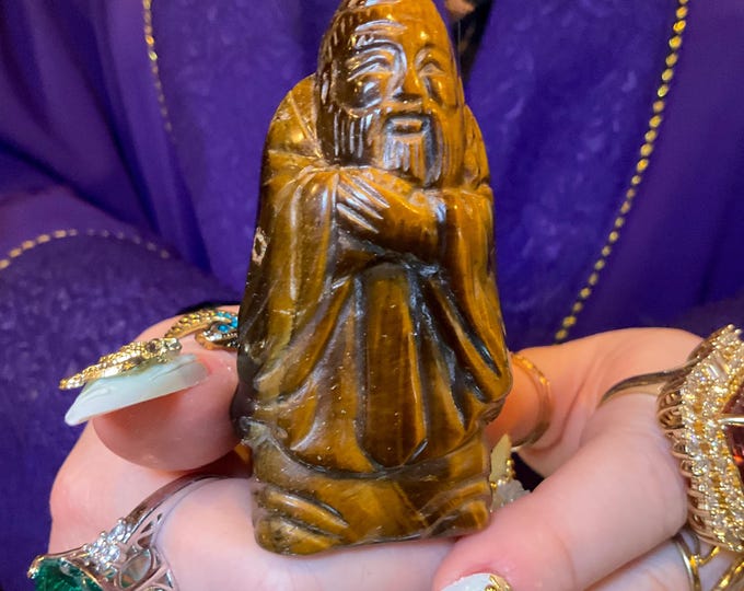 Tigers Eye Wiseman Crystal ~ 3" Tall ~ Vintage Stunning Colors, Display Gemstone ~ Hand Carved & Polished from Japan