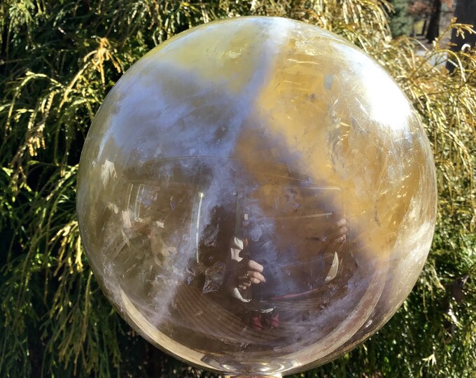 Smokey Citrine Crystal Ball ~ 10 Lb. 6 oz. ~ 6" Wide ~ Golden Polished Sphere ~ White Quartz Bands ~ Golden Sunshine Yellow Inclusions
