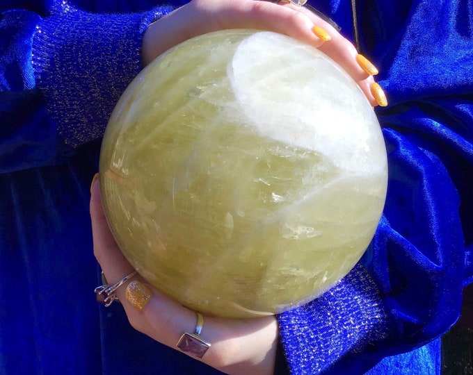 Citrine Crystal Ball ~ Large 11 Lb. 5 oz. Polished Quartz Sphere ~ 6" Wide ~ Sunshine Golden Yellow ~ Beautiful Display ~ Reiki, Altar Décor