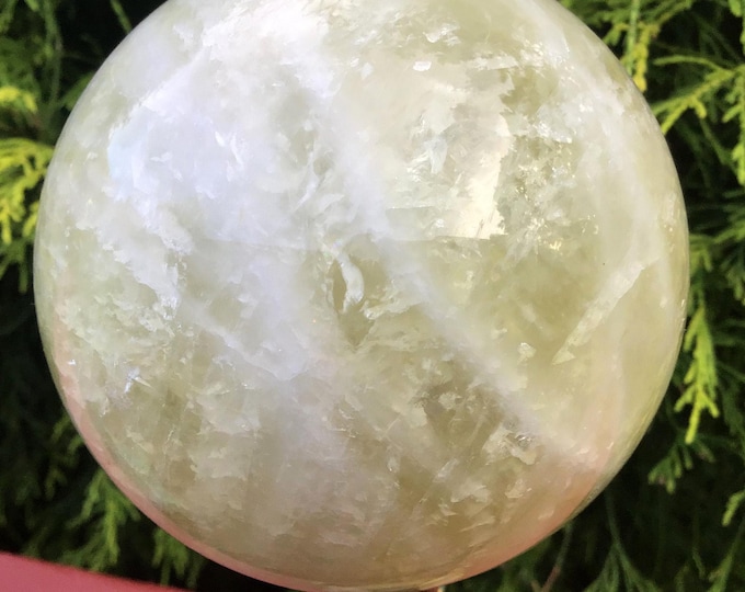 Citrine Crystal Ball ~ Large 2 Lb. 3 oz. ~ 3 1/2" Wide ~ White Quartz Bands ~ Natural Yellow Color ~ Fast & Free Shipping, U.S.A. + Global ~