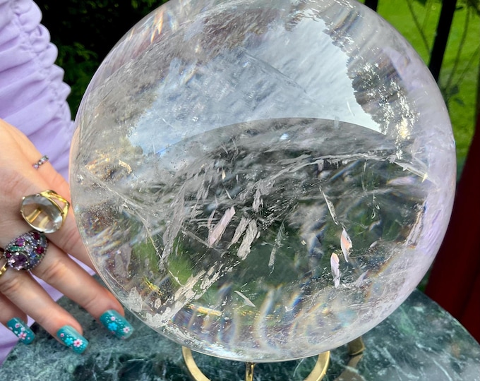 Ultra Clear Quartz Crystal Ball ~ Large 8 Lb. 9 oz ~ 5 1/2" Wide ~ Museum Quality Display ~ Sparkling Rainbows ~ Fast Shipping from U.S.A ~