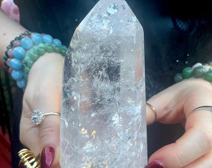 Ultra Clear Quartz Crystal Generator ~ Large 1 Lb. ~ 5" Tall ~ Rainbow Inclusions ~ High Quality Metaphysical Home Decor, Fast Free Shipping