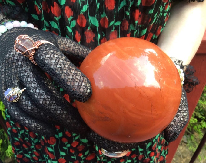 Red Jasper Crystal Ball ~ Large 2 Lb. 13 oz. ~ 3 1/2" Wide ~ Polished Sphere ~ Feng Shui, Décor, Reiki Display ~ Fast & Free Shipping ~