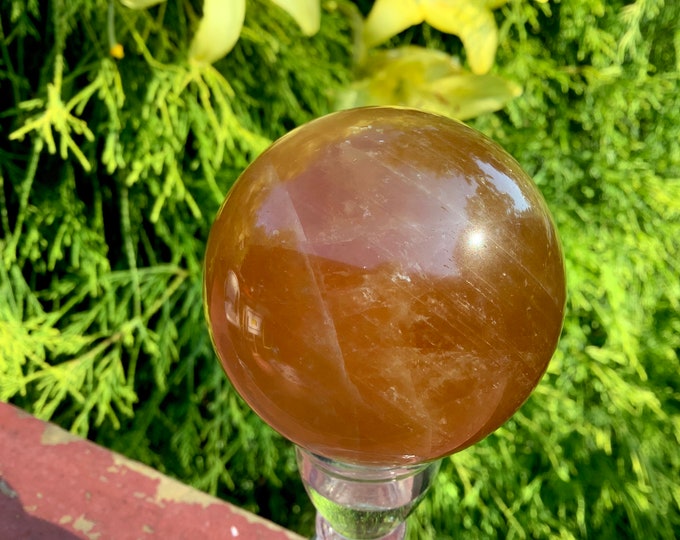 Honey Calcite Crystal Ball ~ Large 10 oz. ~ 2" Wide Sphere ~ Sparkling Golden Yellow Color ~ Reiki Display ~ Fast Shipping