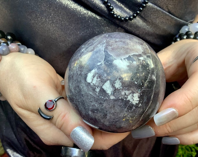 Lepidolite Crystal Ball: Sparkling Lilac Sphere, Altar Decor (2.5" Wide)