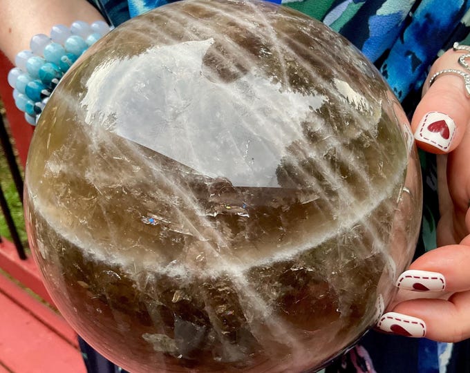 Smokey Citrine Crystal Ball ~ Large 11 lb. 5 oz. ~ 6" Wide ~ Big Banded Sphere ~ Sparkling Golden Quartz Inclusions ~ Fast & Free Shipping