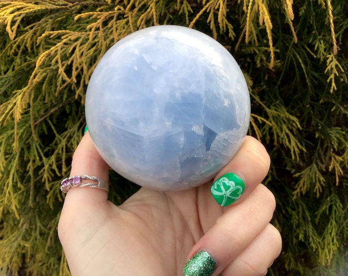 Blue Celestite Crystal Ball ~ Large 1 Lb.~ 2" Wide Polished Sphere ~ Beautiful Display ~ Reiki, Altar Décor, Feng Shui ~ Fast Free Shipping