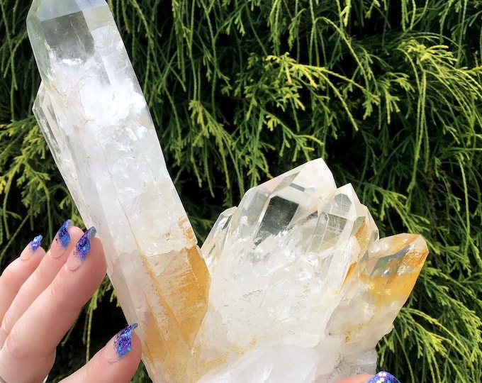 Golden Healer Clear Quartz Crystal Cluster ~ Large 1 lb. 4 oz. ~ 7" Long ~ Stunning Natural Home Decor Display ~ Fast & Free Shipping, U.S.A