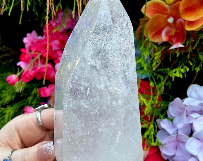 Ultra Clear Quartz BRAZILIAN Crystal Generator ~ Large 1 Lb. 4 oz. ~ 5" Tall ~ Ultra Sparkling Silver Flash Inclusions ~Free Shipping, U.S.A