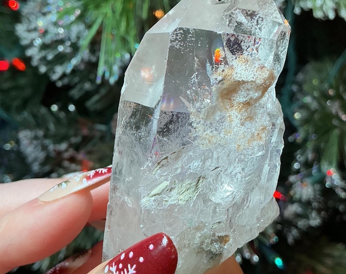 Clear Quartz Crystal Big 2.9 oz. Cluster ~ 3" Long ~ Green Chlorite Twin Points ~ Fast & Free Shipping