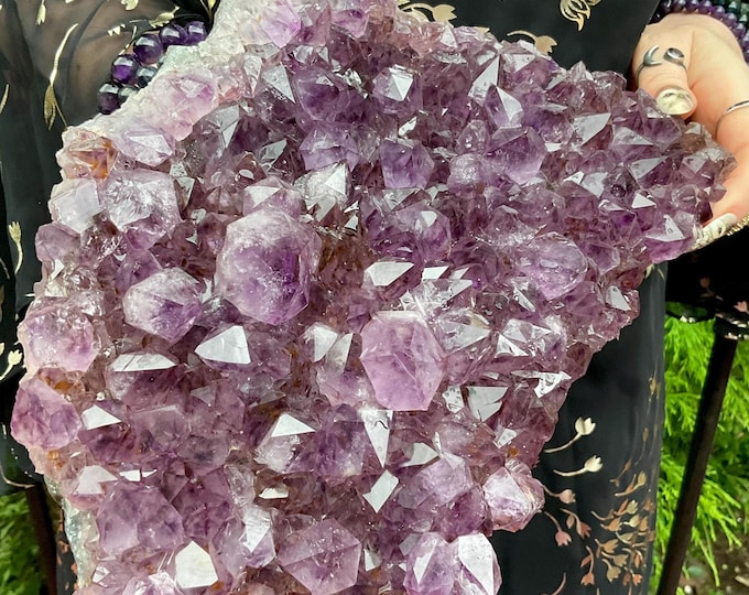 Amethyst Crystal Cluster ~ Large 7 lb. 11 oz. ~ 10" Long ~ Cacoxenite Inclusions ~ Crown Chakra Reiki Altar Display ~ Fast & Free Shipping