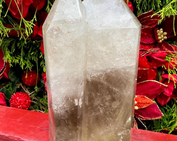 Clear Quartz Crystal Twin Flame Generator ~ Large 12 Lb. ~ 9" Tall ~ Double Point Tower ~ Smokey Phantom Inclusions ~ Free & Fast Shipping ~