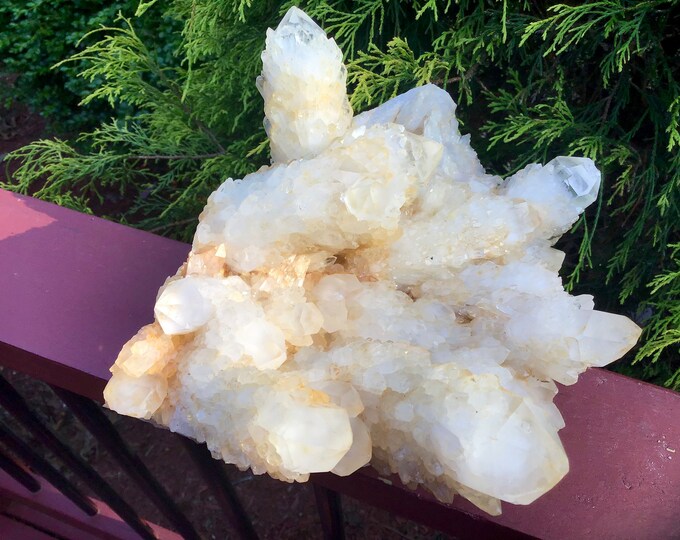 Elestial Quartz Crystal Cluster ~ Large 8 lb. ~ 9" Long ~ Sparkling Points ~ Golden Healer ~ Reiki, Altar Display ~ Fast & Free Shipping