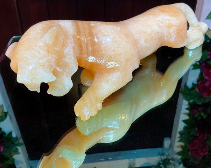 Orange Calcite Panther Big 2 Lb. Animal Totem ~ 11" Long ~ Hand Carved Polished ~ Vintage ~ Stunning Display Specimen ~ Gorgeous Mineral