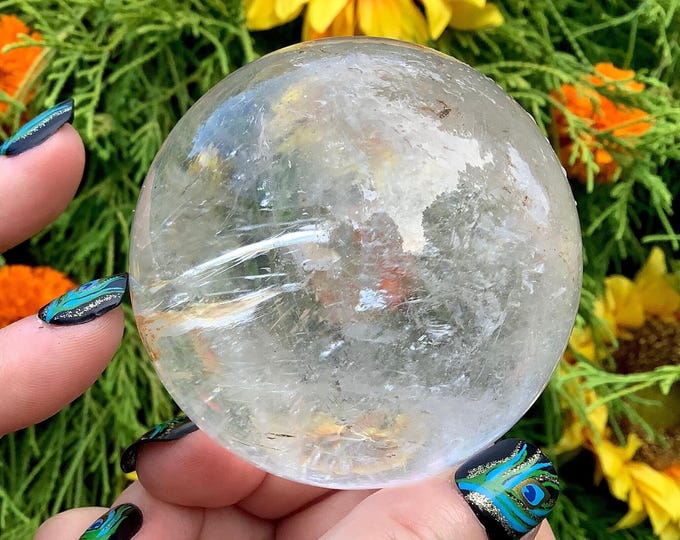 Clear Quartz Crystal Ball ~ 14 oz. Sphere ~ 2 1/2" ~ Rainbow Inclusions ~ Beautiful Display ~ Reiki, Altar, Feng Shui ~ Free & Fast Shipping