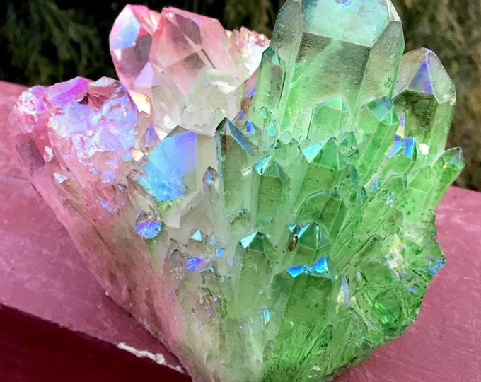 CLEARANCE! ~ Pink and Green Aura Quartz Crystal Cluster ~ Large 1 Lb. 2 oz. ~ 4" Long ~ Heart Chakra Reiki Altar Display ~ Home Decor