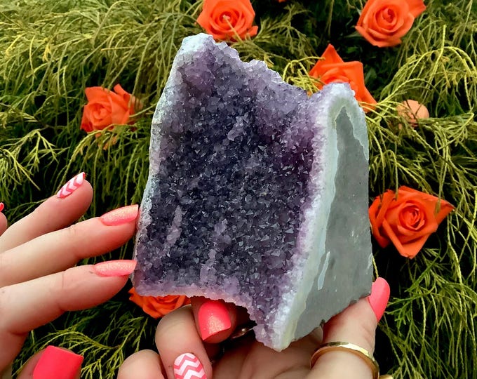 Amethyst Crystal Cluster ~ Large 14 oz. ~ 3 1/2" Tall ~ Crown Chakra Altar Display, Reiki Home Decor ~ Fast & Free Shipping, USA ~