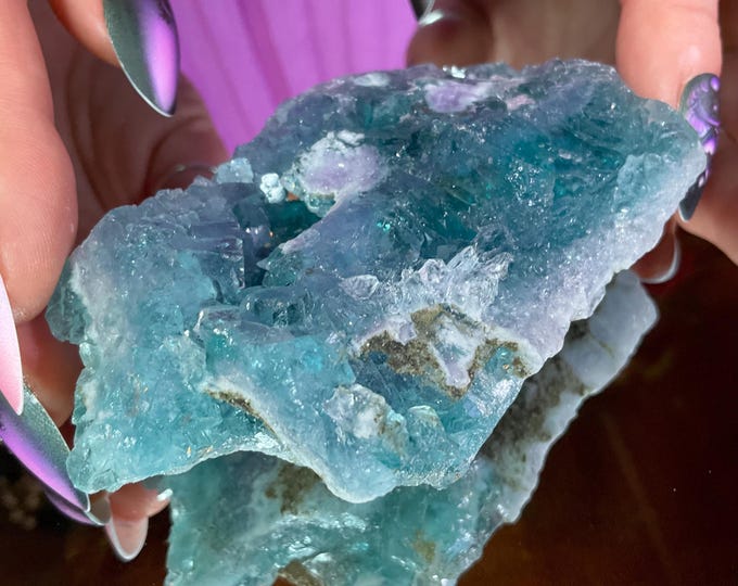 Blue Fluorite Crystal Cluster ~ 7 oz. ~ 3" Long ~ Rare Ocean Blue Color, Sparkling Gemstone
