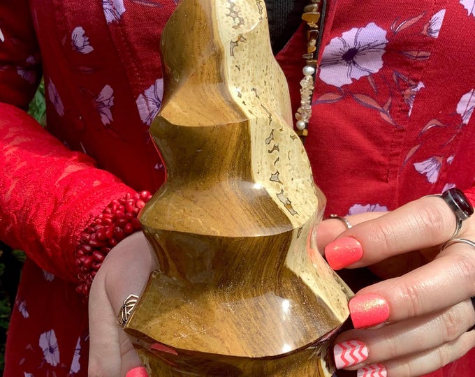 Desert Jasper Crystal Flame ~ Large 3 Lb. 8 oz. ~ 7" Tall ~ Swirling Golden Colors, Home Decor ~ Fast & Free Shipping, USA + Global Shipping