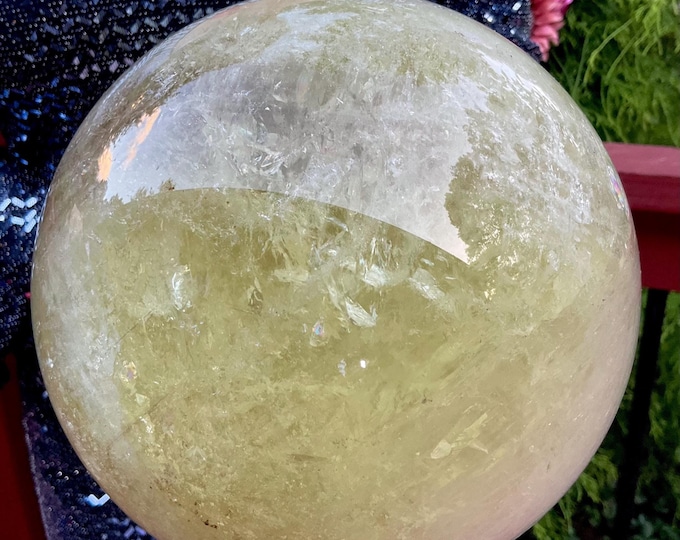 Citrine Crystal Ball ~ Large 17 lb. ~ 6 1/2" Wide ~ Natural Golden Yellow Colors with Rainbow and Smokey Inclusions ~ Home Decor Crystal