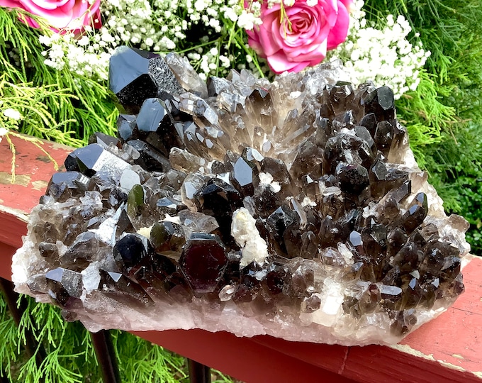 Smokey Quartz Crystal Cluster ~ Large 10 Lb. 8 oz. ~ 9" Long ~ Big Sparkling Clear Points ~ Reiki Altar Display
