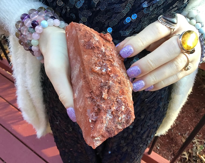 Red Quartz Crystal Cluster ~ Large 15 oz. ~ 5" Long ~ Perfect Points ~ Mined In Morocco ~ Big Red Hematite Crystals ~ Fast & Free Shipping