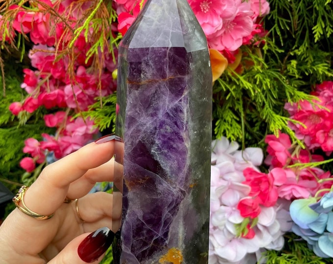 Purple Fluorite Crystal Generator ~ Large 1 lb. 10 oz. ~ 6" Tall ~ Swirling Rainbow Colors ~ Reiki, Altar, Meditation ~ Fast & Free Shipping
