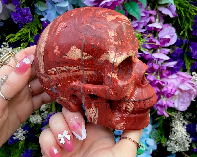 Red Jasper Crystal Skull ~ 3 Lb. 7 oz. ~ 5" Long ~ High Quality ~ Hand-Carved Life-Size Sculpture Vivid Red & Yellow Colors ~ Free Shipping