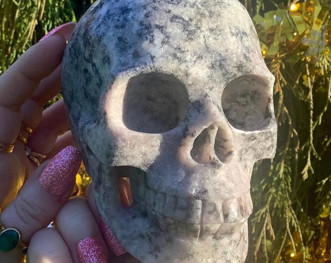 Lepidolite Crystal Skull ~ Large 2 Lb. 15 oz. ~ Expertly Hand Carved ~ 5" Long ~ Purple Black & Sparkling Silver Mica Gemstone ~